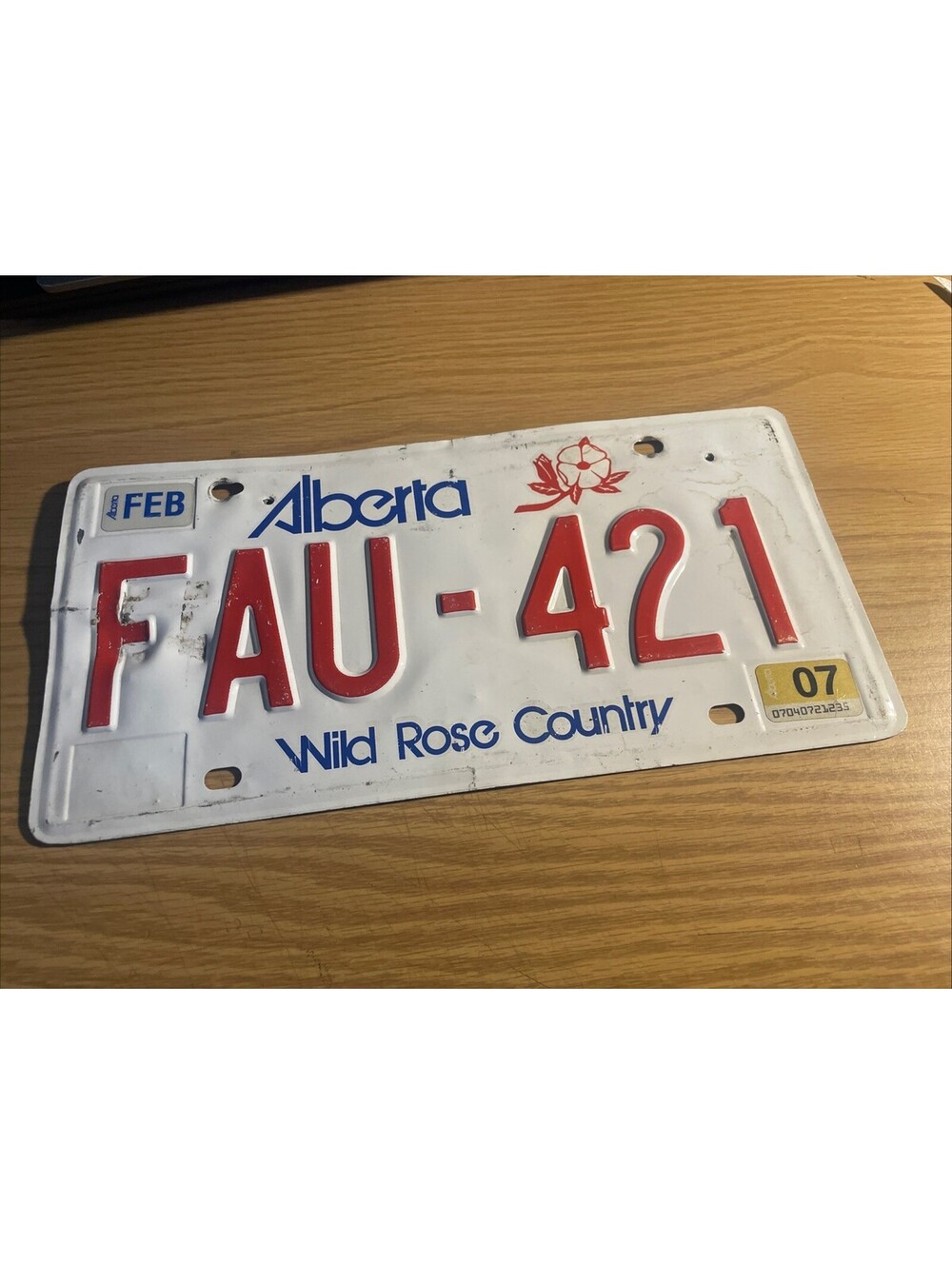 Alberta AB Canada FAU 421 License Plate Expired Canadian Wild Rose Country 421